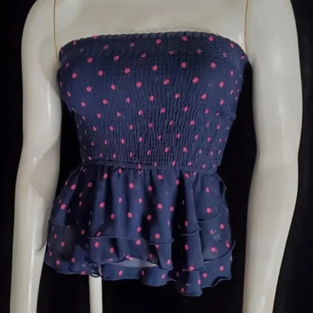 Abercrombie & Fitch strapless polka dot top size medium blue and pink